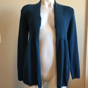 Eileen Fisher Wool Open Cardigan Sweater M Blue